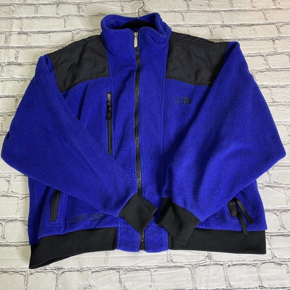 The North Face Steep Tech Fleece Pile Blue And Black Jacket Size XL Rare 90’s